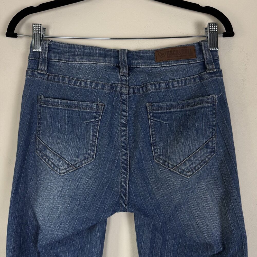 Rock & Roll Cowgirl Flare Jeans Low Mid 8" Rise | Textured Striped Y2K Style, 24 - Picture 5 of 12
